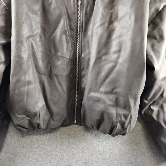 Stampd Faux Leather Oversized Cropped Bomber Jacket Men's L Charcoal Zip Closure